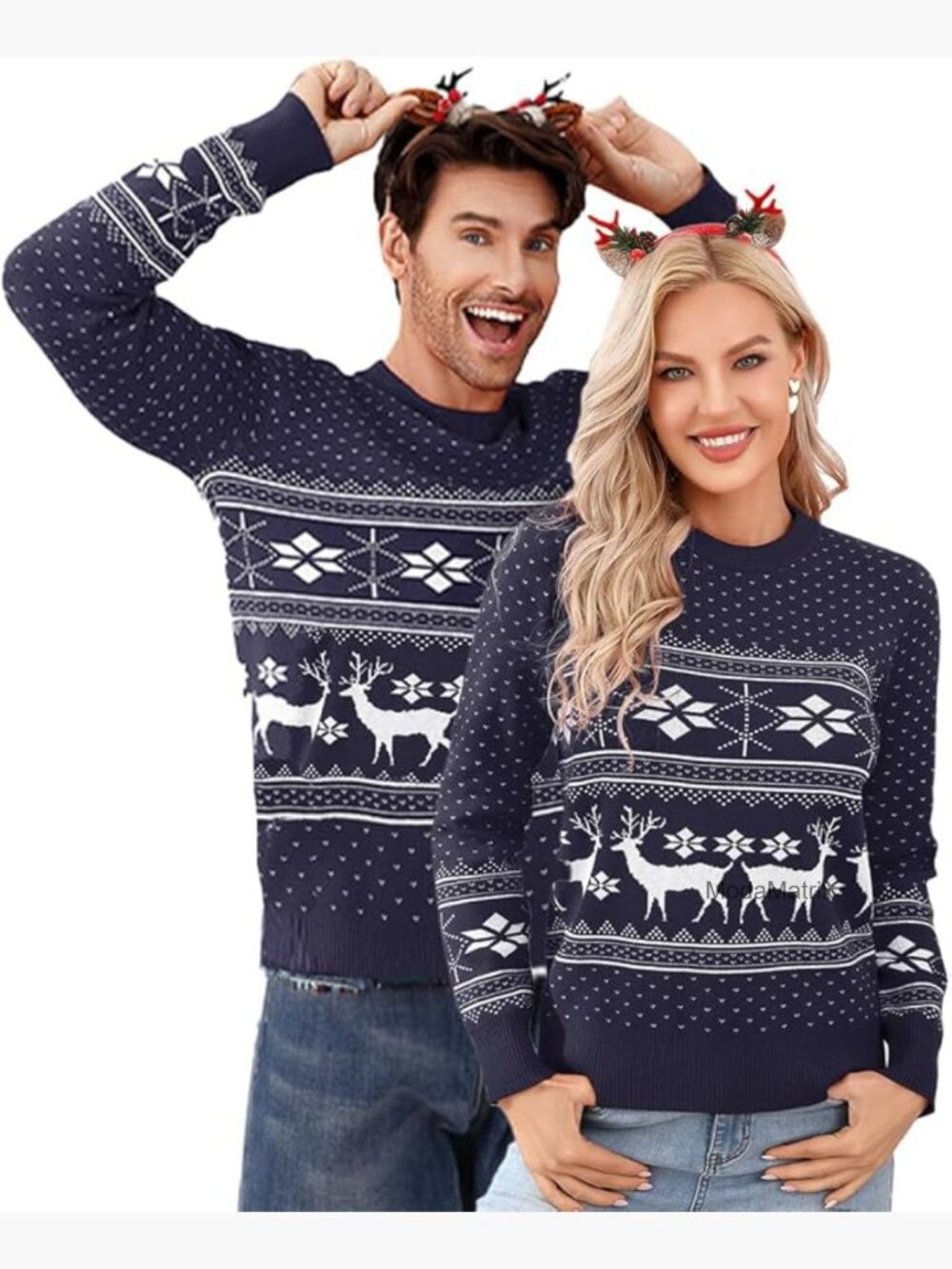 Family Matching Christmas Sweater Reindeer Snowflakes Knitted Pullover